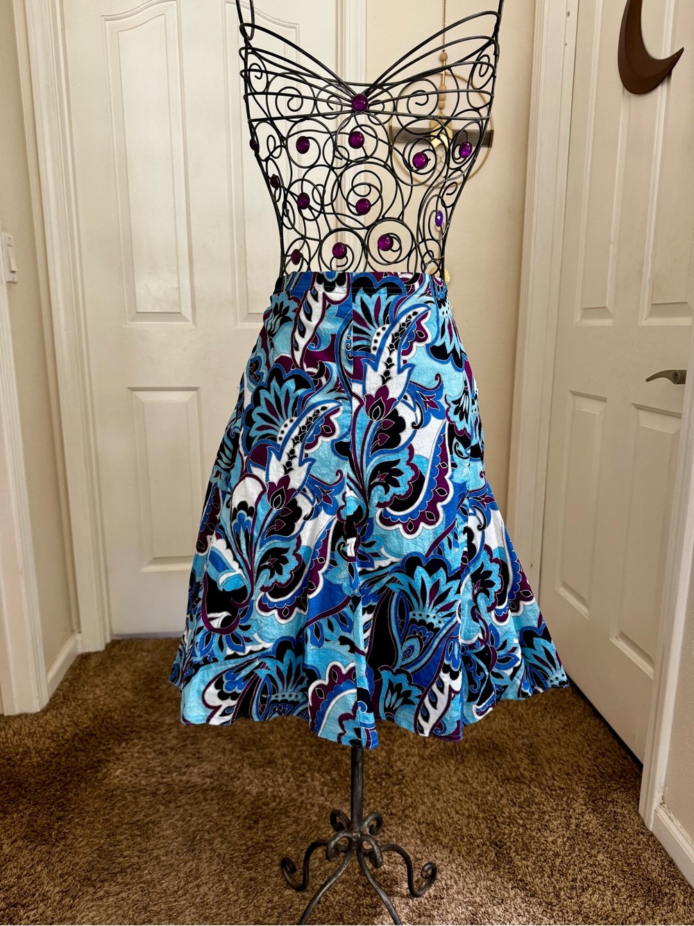 attention Blue & Purple Floral Circle Skirt